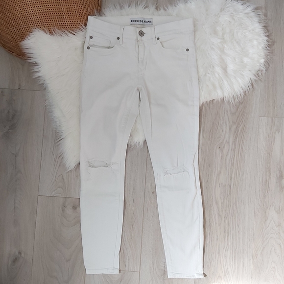 Express Jeans White Ankle Mia Knee Slit Jeans - Picture 2 of 11